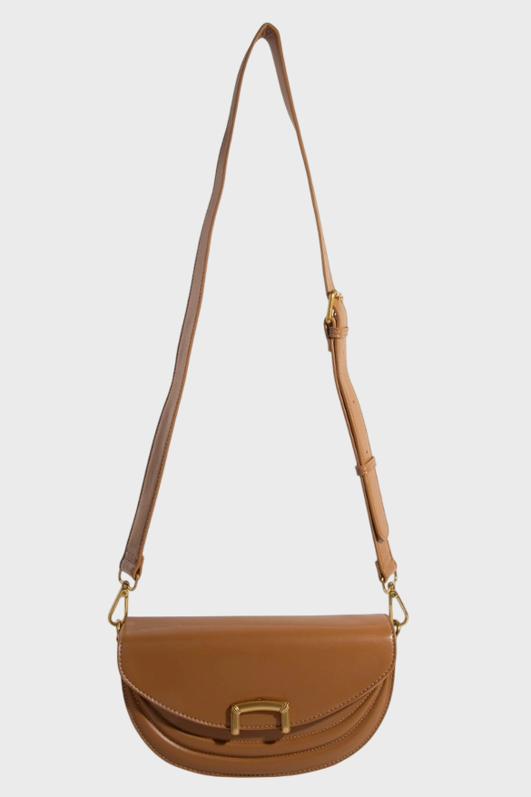 Buckle Closure Crescent Vegan Leather Crossbody Handbag
