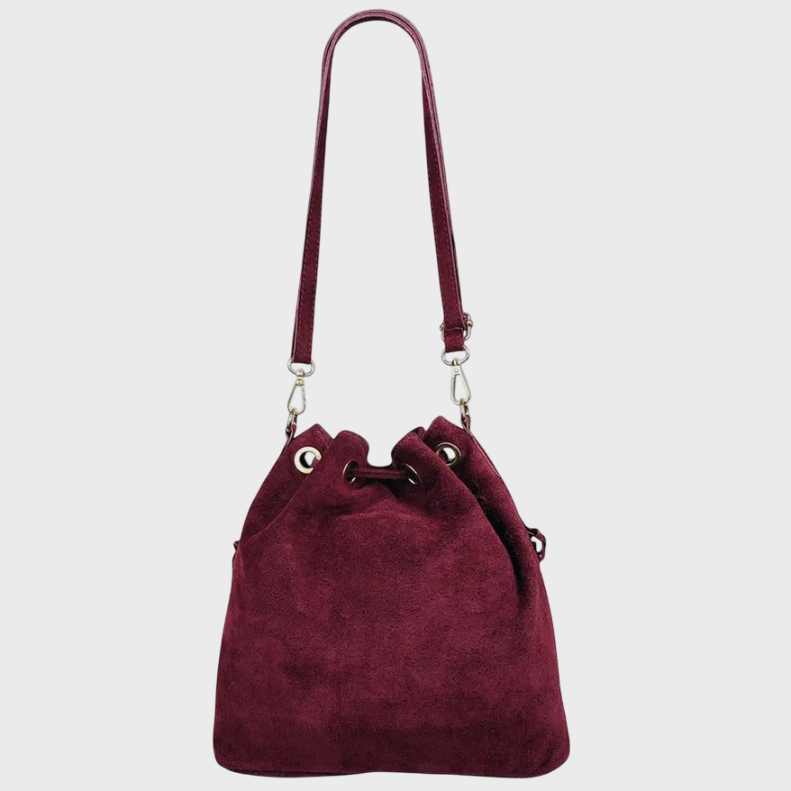 Burgundy Fringe Leather Suede Bag