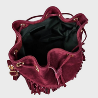 Burgundy Fringe Leather Suede Bag