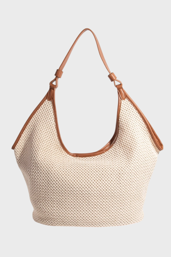 Large Vegan Leather Knitted Hobo Shoulder Bag