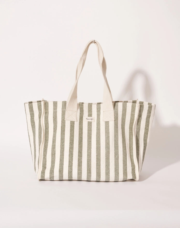 The Nina Khaki Striped Cotton Shopping Bag