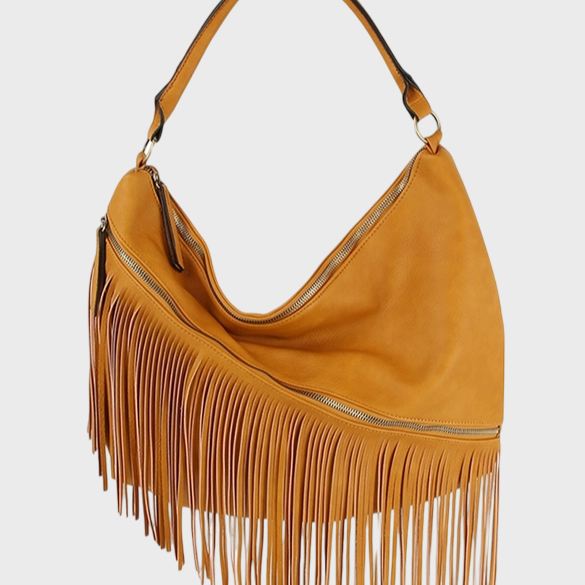 Toffee Fringe Vegan Leather Hobo Shoulder Bag