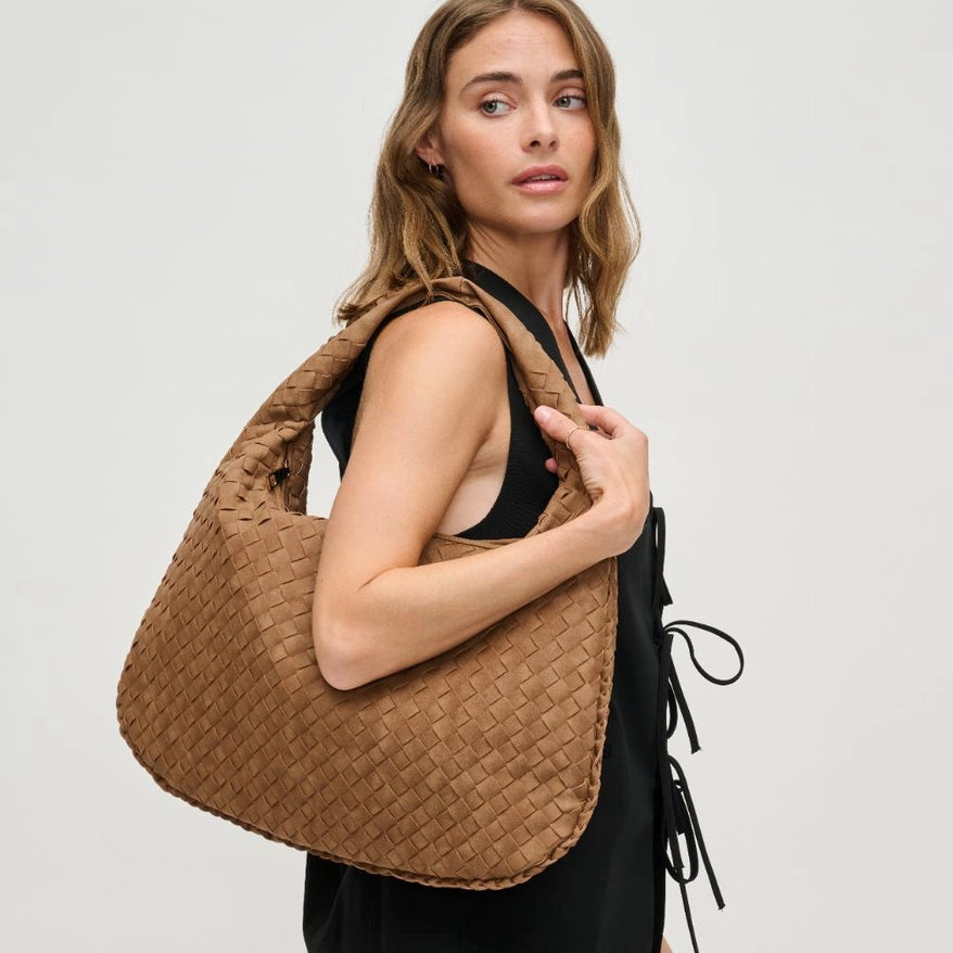 The Victoria Woven Hobo Shoulder Bag in Brown