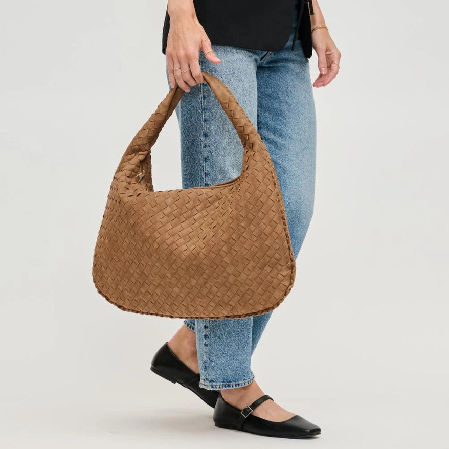 The Victoria Woven Hobo Shoulder Bag in Brown