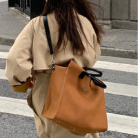 Large Brushed Vegan Crossbody Tote Bag - Caramel Brown