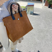 Large Brushed Vegan Crossbody Tote Bag - Caramel Brown