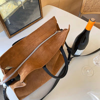 Large Brushed Vegan Crossbody Tote Bag - Caramel Brown