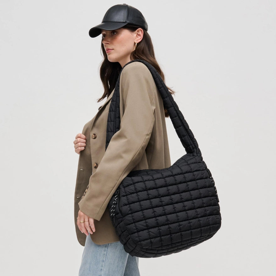 The Leda Quilted Nylon Puffer Hobo Bag