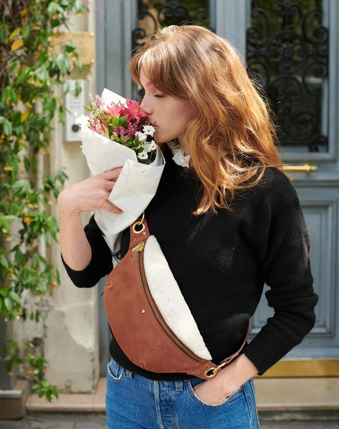 The Nicole Leather & Sherpa Bumbag - Brown