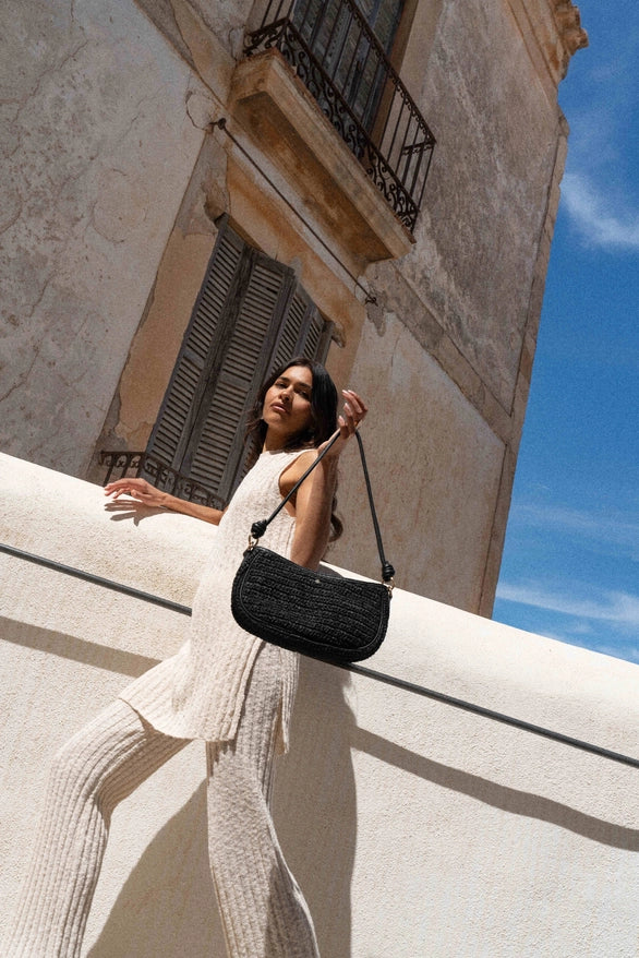 Scarlett Black Raffia Baguette Bag